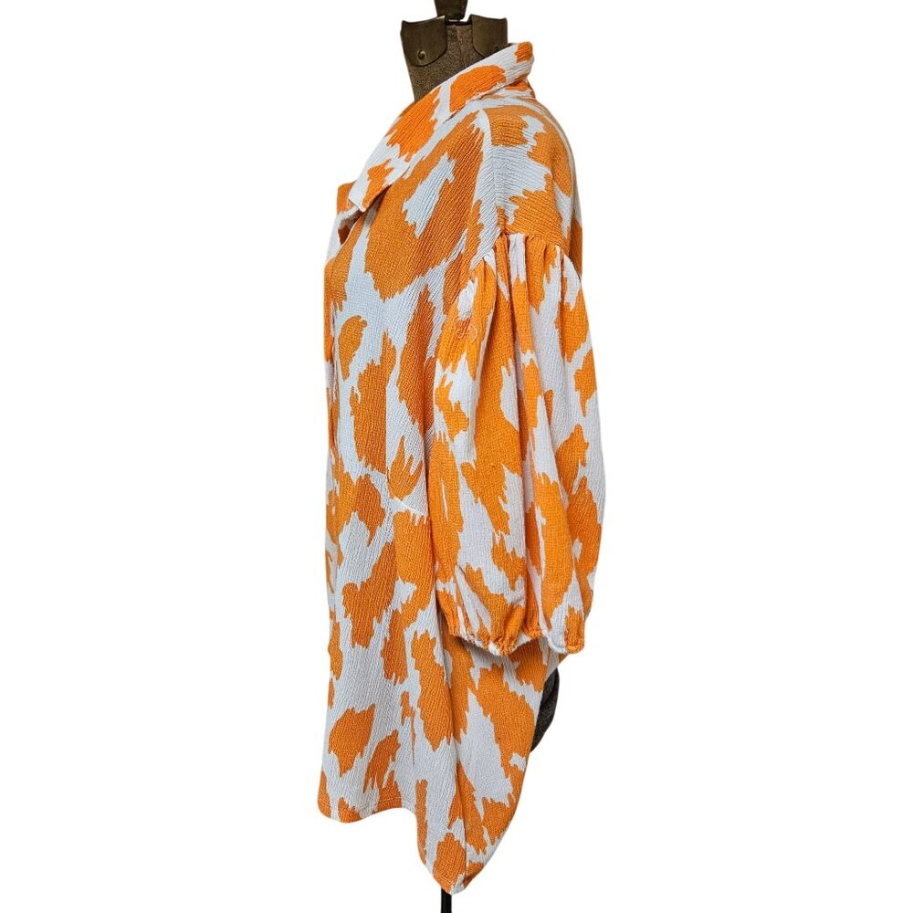Batia New York Top Womens Size 3XL Orange White Button Up Blouse Balloon Sleeve - Picture 7 of 7